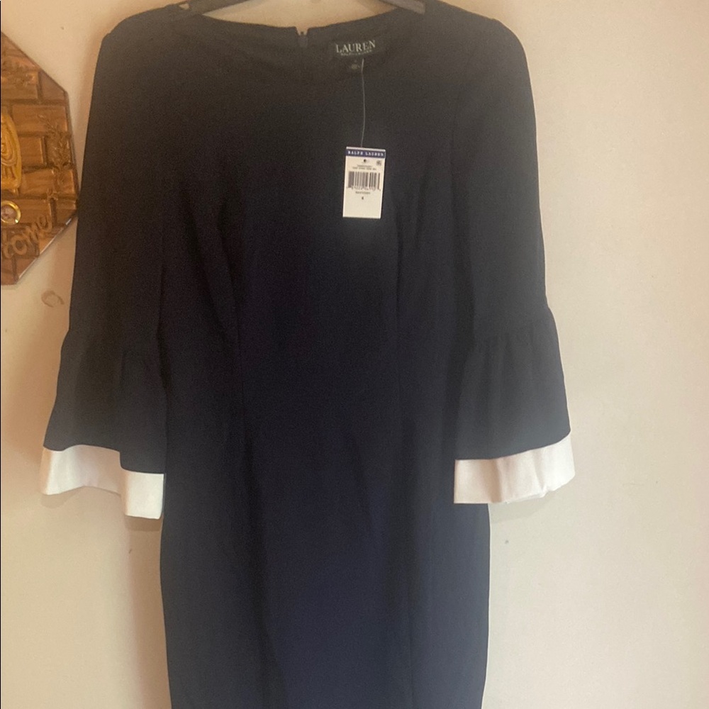 Navy Blue Dress with White Accents